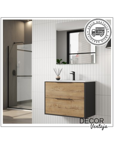 Mueble de baño de 2 cajones suspendido mod. BORNEO + encimera. Ambiente antracita