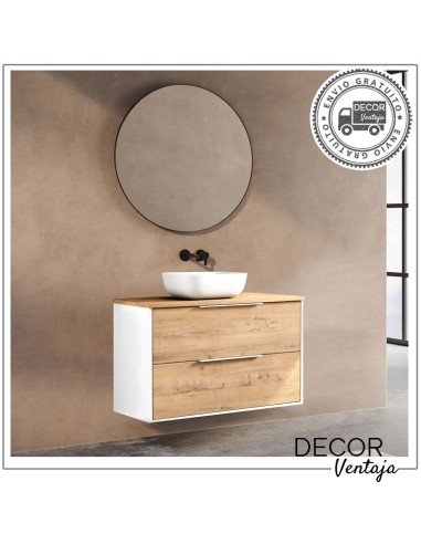 Mueble de baño de 2 cajones suspendido mod. BORNEO + encimera. Ambiente lacado blanco
