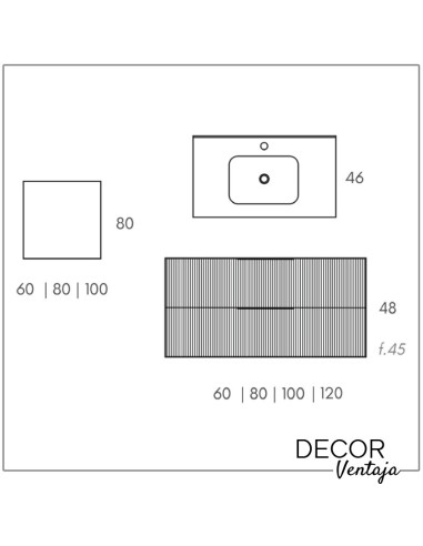 Mueble de baño de 2 cajones suspendido mod. JAVA+ encimera. Medidas