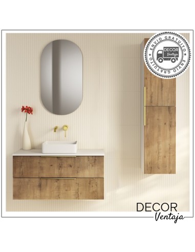 Mueble de baño de 2 cajones suspendido mod. JAVA+ encimera. Ambiente roble