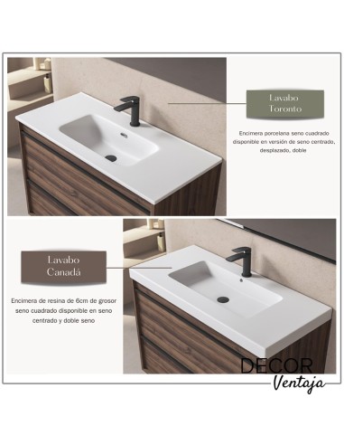 Mueble de baño de 2 cajones suspendido mod. JAVA+ encimera. Opciones de labavos