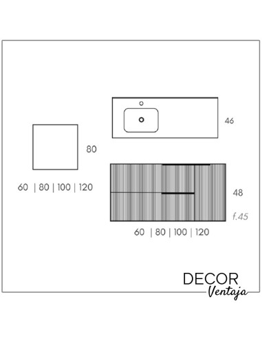 Mueble de baño de 2 cajones suspendido mod. BALI+ encimera. Medidas