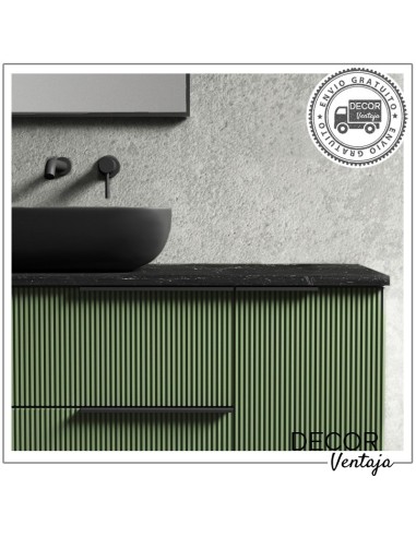 Mueble de baño de 2 cajones suspendido mod. BALI+ encimera. Detalle ambiente verde