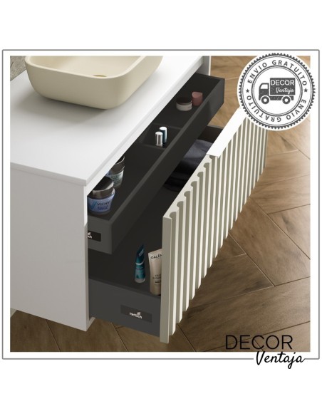 Mueble de baño de 2 cajones suspendido mod. SAONA+ encimera. Detalle cajón interior