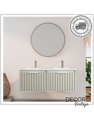 Mueble de baño de 2 cajones suspendido mod. SAONA+ encimera. Ambiente blanco y gris