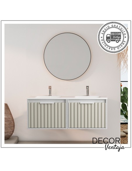 Mueble de baño de 2 cajones suspendido mod. SAONA+ encimera. Ambiente blanco y gris