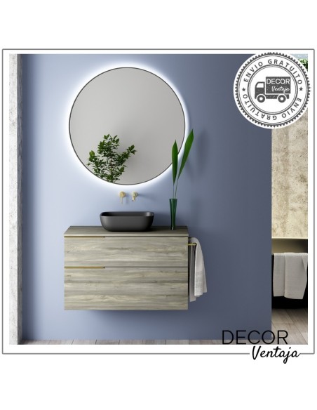 Mueble de baño de 2 cajones suspendido mod. TAHITÍ + encimera. Ambiente mueble olmo
