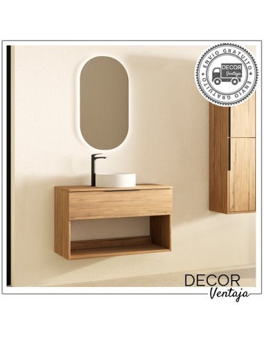 Mueble de baño de 2 cajones suspendido mod. TUPAI + encimera. Ambiente mueble olmo