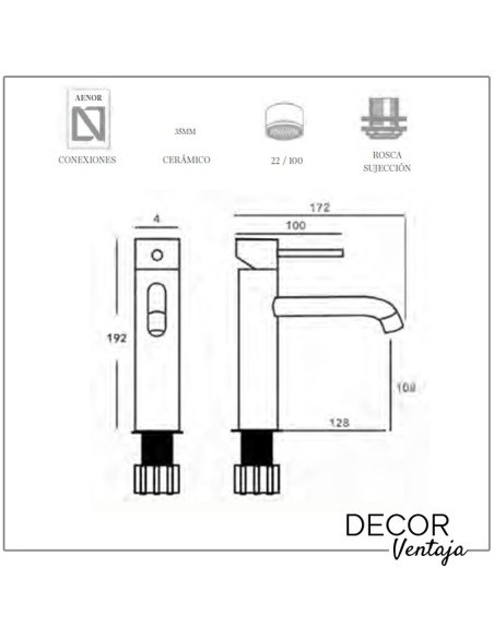 Grifo monomando para lavabo. Modelo Flip. Medidas y cotas