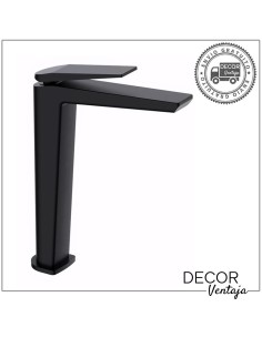 Grifo alto monomando cromo para lavabo sobre encimera. Modelo Manila Negro mate