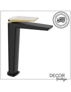 Grifo alto monomando cromo para lavabo sobre encimera. Modelo Manila Negro mate - Oro cepillado