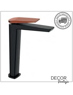 Grifo alto monomando cromo para lavabo sobre encimera. Modelo Manila Negro mate - Cooper cepillado