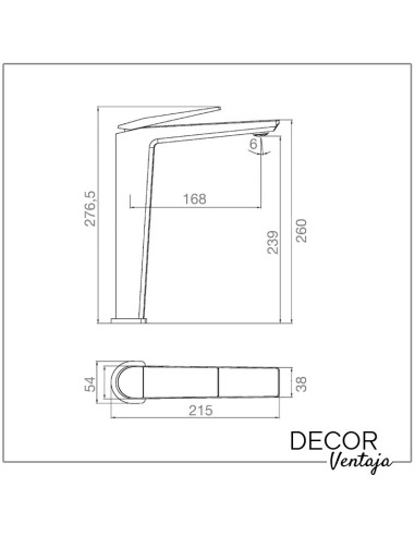 Grifo alto monomando para lavabo sobre encimera. Modelo Bora Bora Cromo. Cotas