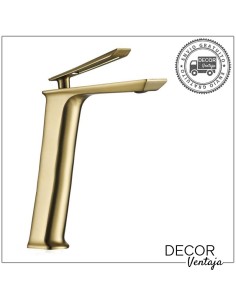 Grifo alto monomando para lavabo sobre encimera. Modelo Bora Bora Oro Cepillado 2