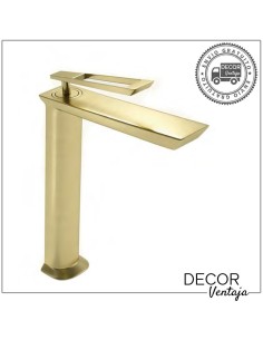 Grifo alto monomando para lavabo sobre encimera. Modelo Bora Bora Oro Cepillado