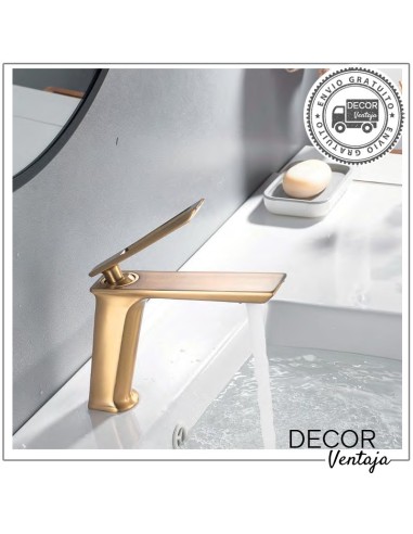 Grifo monomando para lavabo. Modelo Bora Bora Oro Cepillado. Ambiente