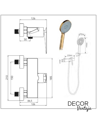 Grifo monomando de ducha cromo. Modelo Bora Bora. Cotas