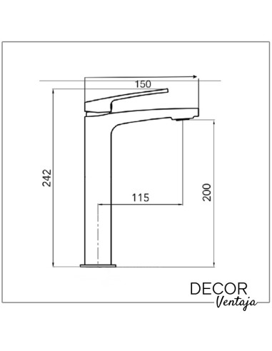 Grifo alto monomando cromo para lavabo sobre encimera. Modelo Malibú Negro. Cotas