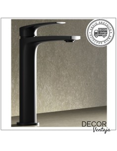 Grifo alto monomando cromo para lavabo sobre encimera. Modelo Malibú Negro. 2