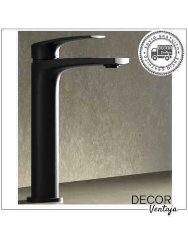 Grifo alto monomando cromo para lavabo sobre encimera. Modelo Malibú Negro. Ambiente