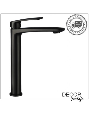 Grifo alto monomando cromo para lavabo sobre encimera. Modelo Malibú Negro. Perfil