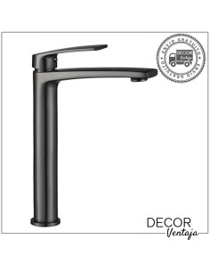 Grifo alto monomando para lavabo sobre encimera. Modelo Malibú Gun Grey.