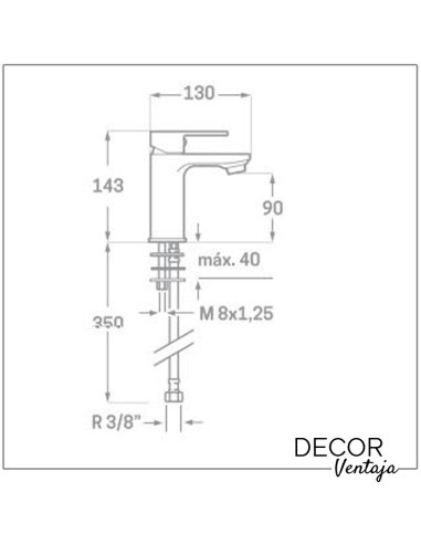 Grifo monomando de lavabo cromo. Modelo Square. Cotas