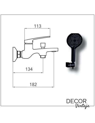 Grifo monomando de baño - ducha. Modelo Malibú Gun Grey. Cotas y medidas