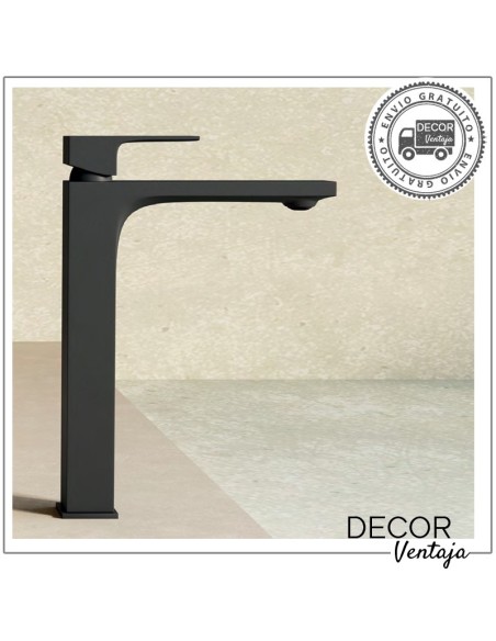 Grifo alto monomando cromo para lavabo sobre encimera. Modelo New Twist Negro. Ambiente perfil