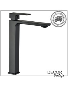Grifo alto monomando cromo para lavabo sobre encimera. Modelo New Twist Negro
