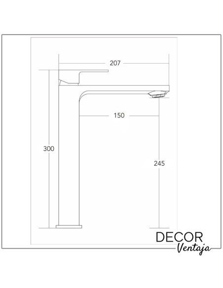 Grifo alto monomando cromo para lavabo sobre encimera. Modelo New Twist Oro cepillado. Cotas