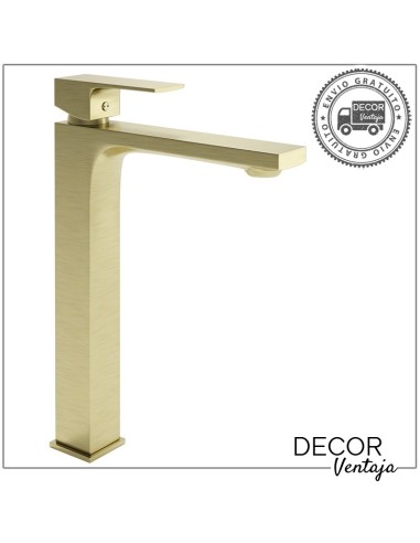 Grifo alto monomando cromo para lavabo sobre encimera. Modelo New Twist Oro cepillado