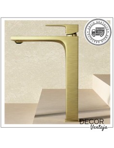 Grifo alto monomando cromo para lavabo sobre encimera. Modelo New Twist Oro cepillado 2