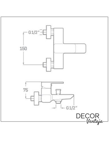 Grifo monomando de baño y ducha square cromado, cotas y medidas