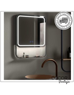 Espejo de baño cuadrado mod. Aixa LED con repisa metálica