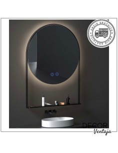 Espejo de baño circular mod. Zaidin LED con repisa metálica