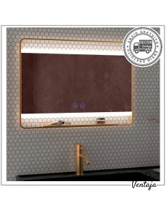 Espejo de baño rectangular mod. Generalife LED con repisa metálica