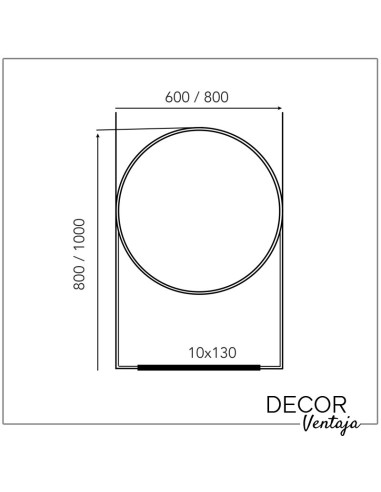 Espejo de baño circular mod. Zaidin LED con repisa metálica. Cotas y medidas