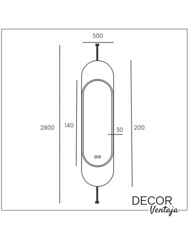 Espejo de baño ovalado de suelo a techo mod. Zacatin LED. Cotas y medidas
