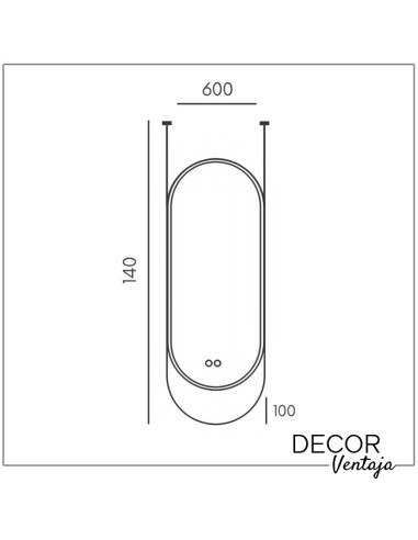 Espejo de baño ovalado a techo mod. Alixares LED. Cotas y medidas