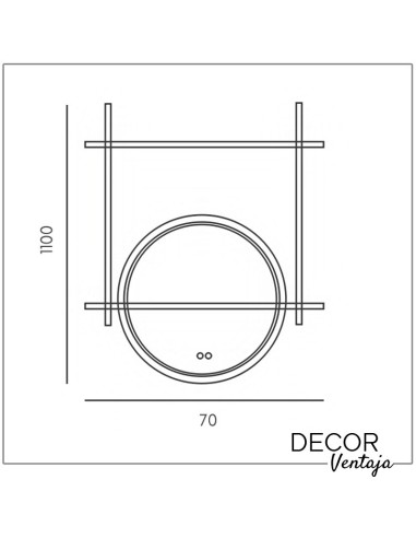Espejo de baño circular a techo mod. Garnata LED. Medidas y cotas