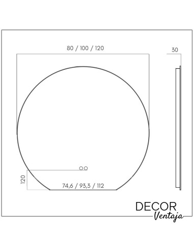 Espejo de baño semicircular mod. Arrayanes LED. Medidas espejo