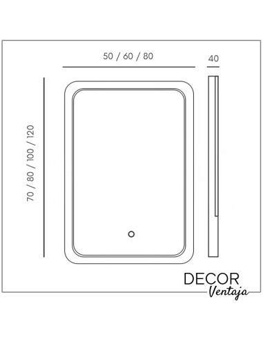 Espejo de baño rectangular mod. Almona LED. Medidas