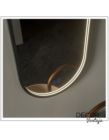 Espejo de baño ovalado mod. Sabika LED. Detalle marco metálico negro