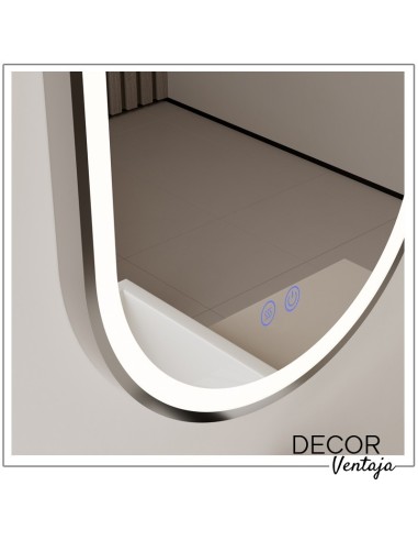 Espejo de baño ovalado mod. Damasqueros LED. Detalle marco metálico acero cepillado