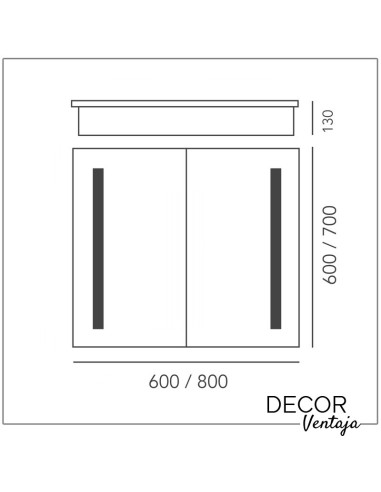 Espejo de baño camerino 2 puertas biled con espejo interior mod. Monaita LED. Medidas y cotas