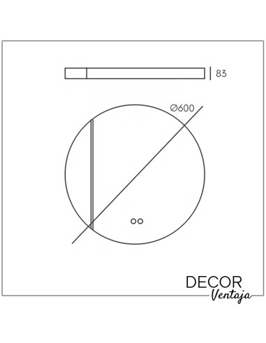 Espejo de baño camerino 1 puerta circular mod. Carmenes LED. Medidas y cotas.
