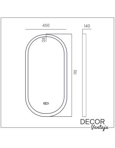 Espejo de baño camerino 1 puerta ovalado mod. Beiro LED. Medidas y cotas