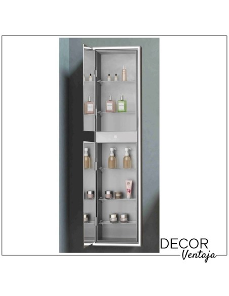 Espejo hogar camerino 2 puertas con espejo interior mod. Alhambra LED. Interior baldas