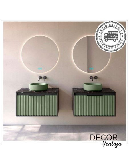Mueble de baño de 2 cajones suspendido mod. SAONA+ encimera. Ambiente mueble negro y verde oliva doble